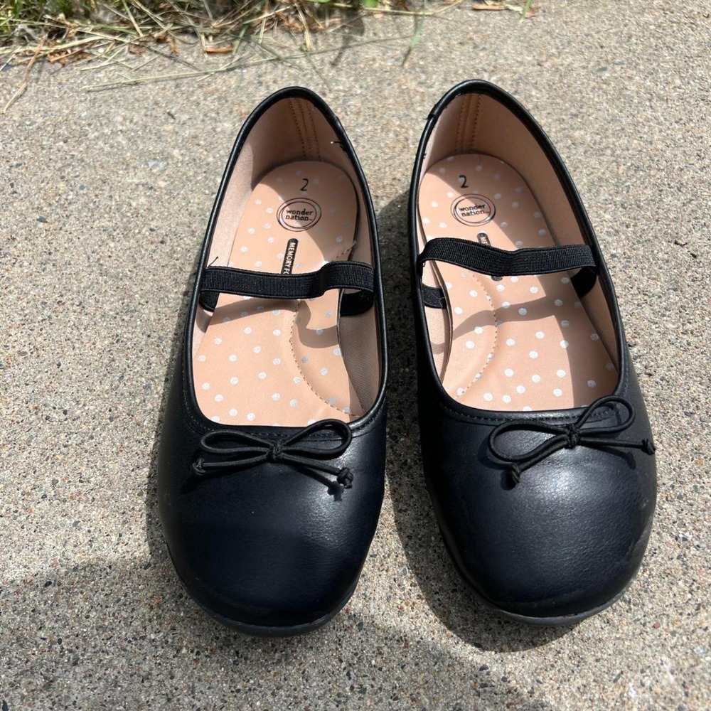 Wonder Nation Girls Black Ballet Flats Memory Foam Mary Jane Shoes Size 2
